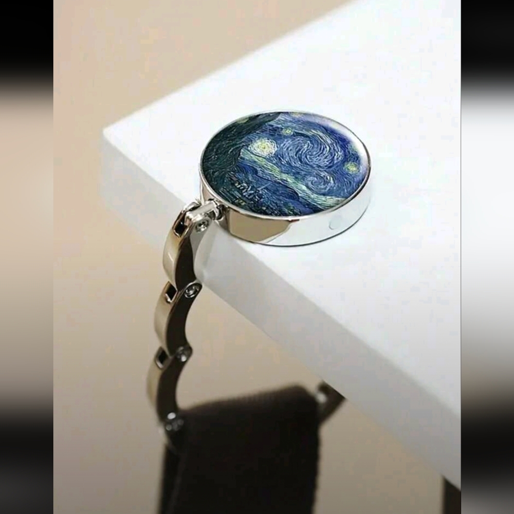 Blue Starry Night Silver Purse Hook With Magnet
